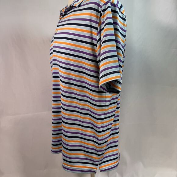 Walter Hagen Golf Shirt L Blue Stripe Polo Short Sleeve Poly Stretch - Picture 2 of 8